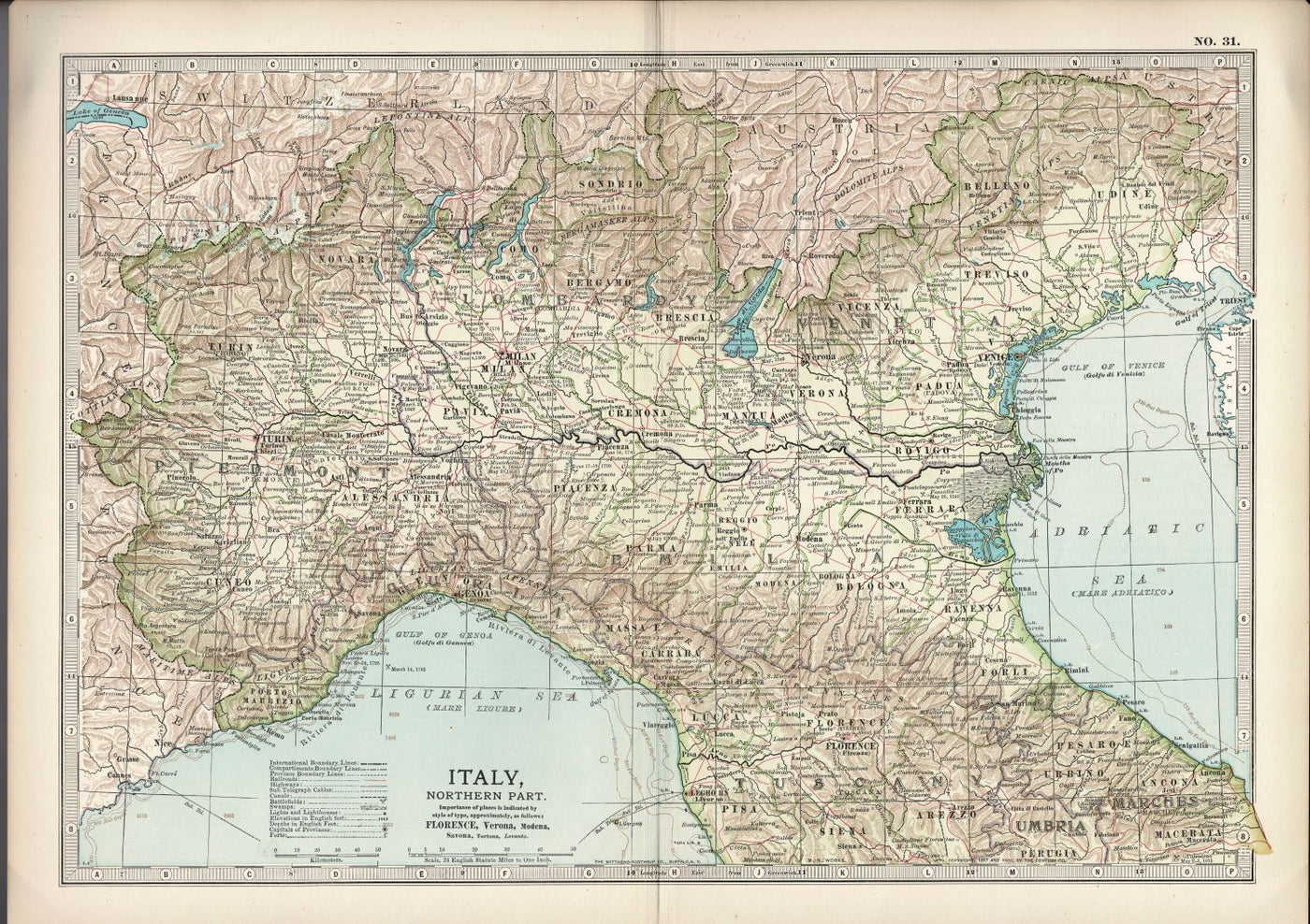 Italy Northern Part antique map from Encyclopedia Britannica 1903