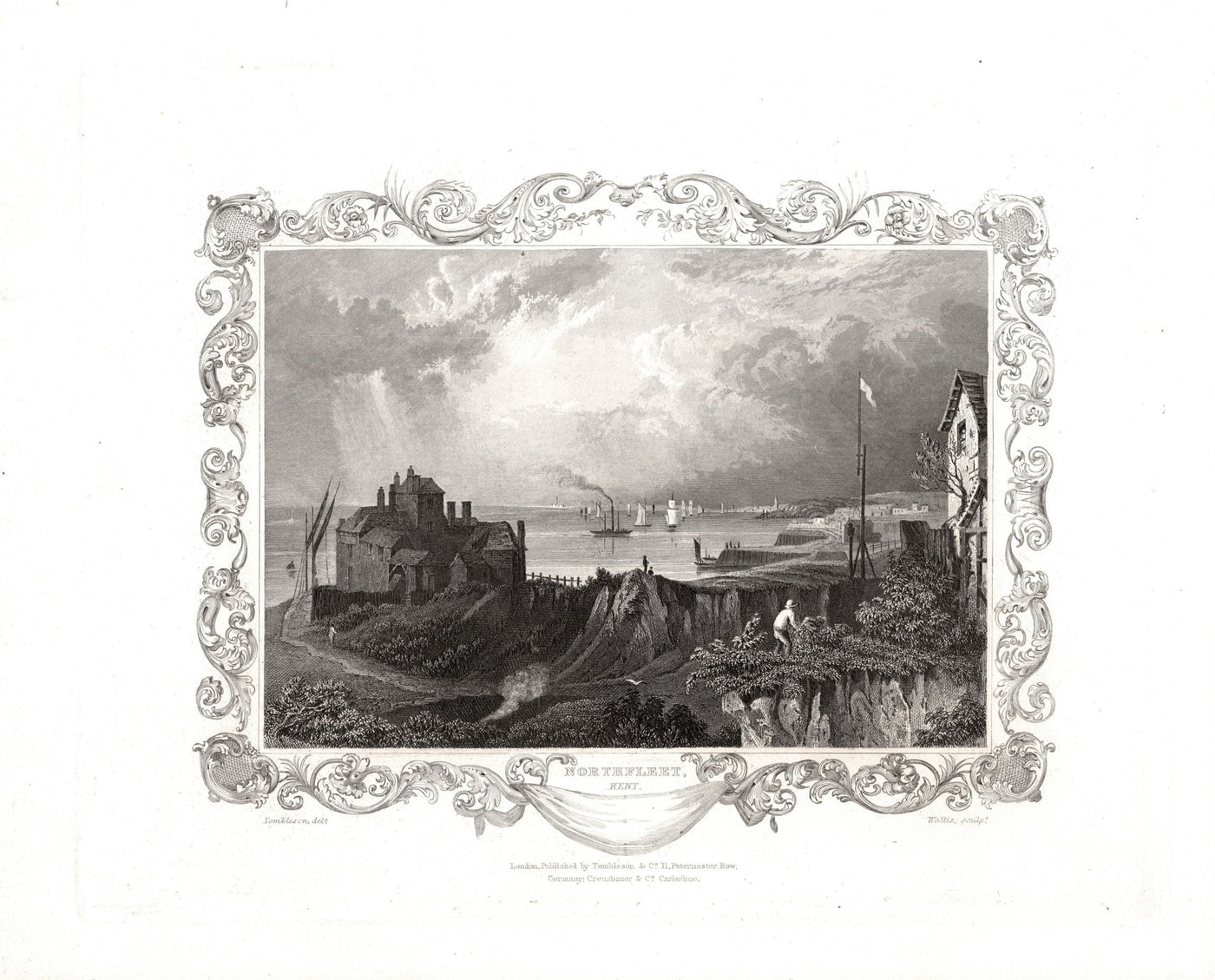 Northfleet, Kent on the River Thames antique print published c.1840