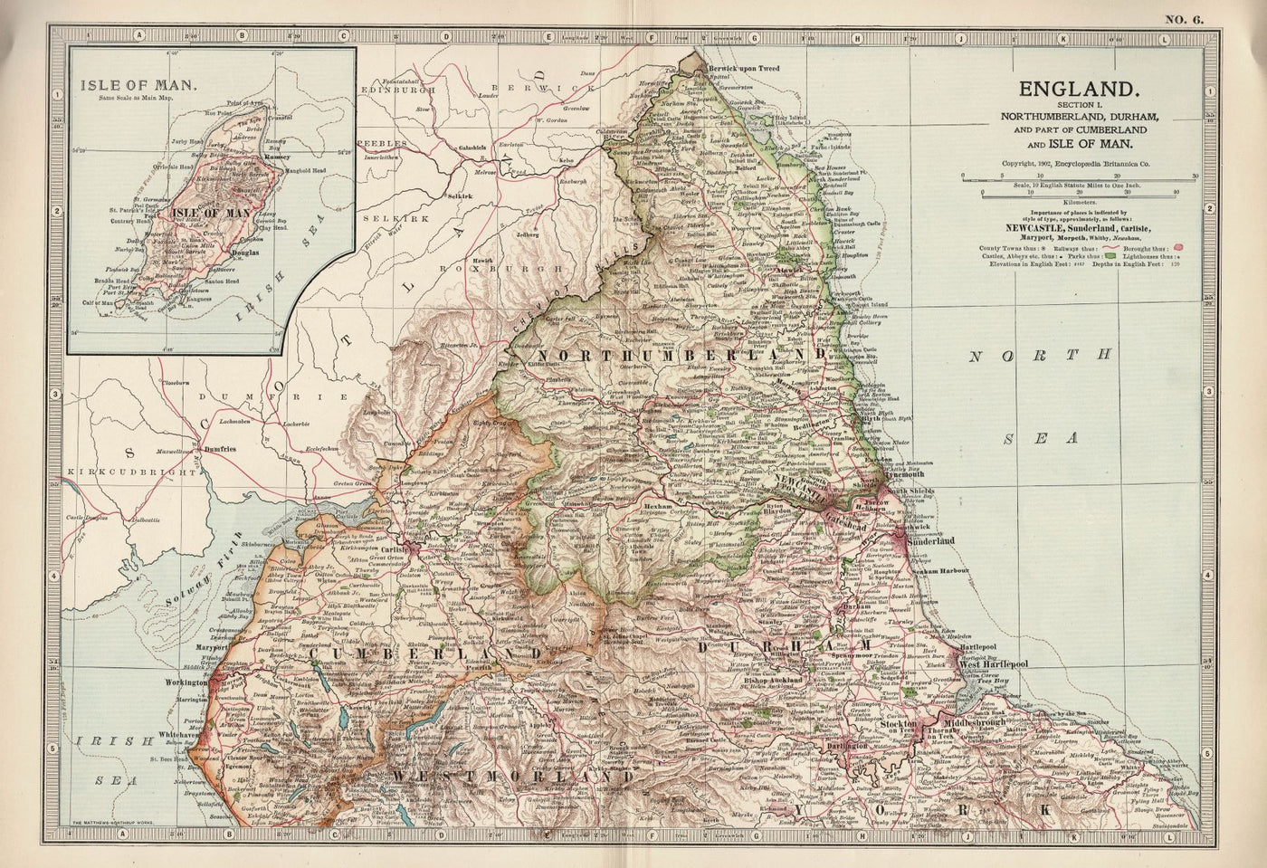 England North East and Isle of Man antique map Encyclopedia Britannica 1903