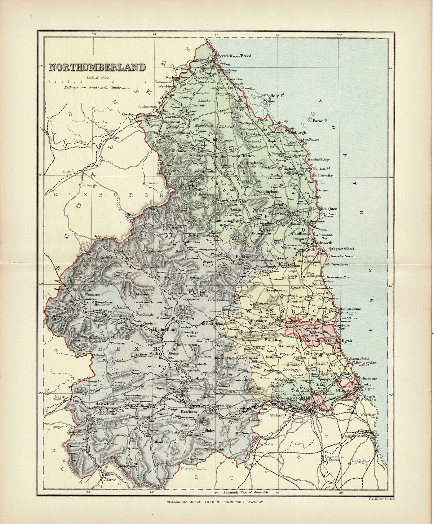 Northumberland antique map 1895