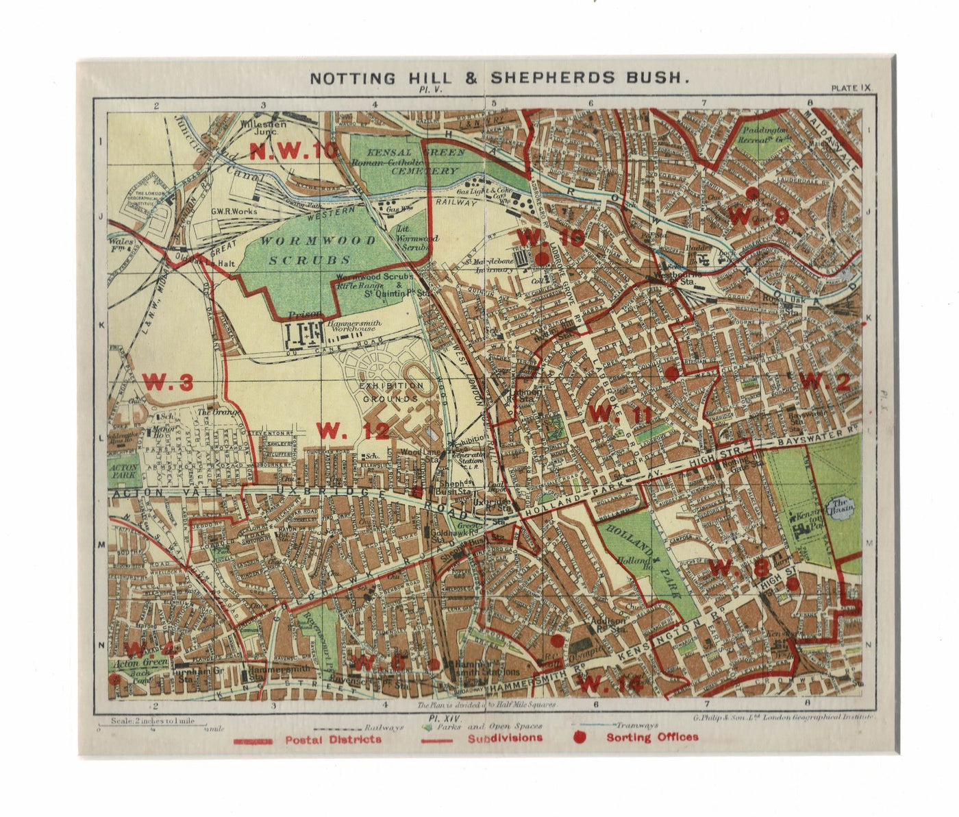 Notting Hill and Shepherds Bush vintage map 1917