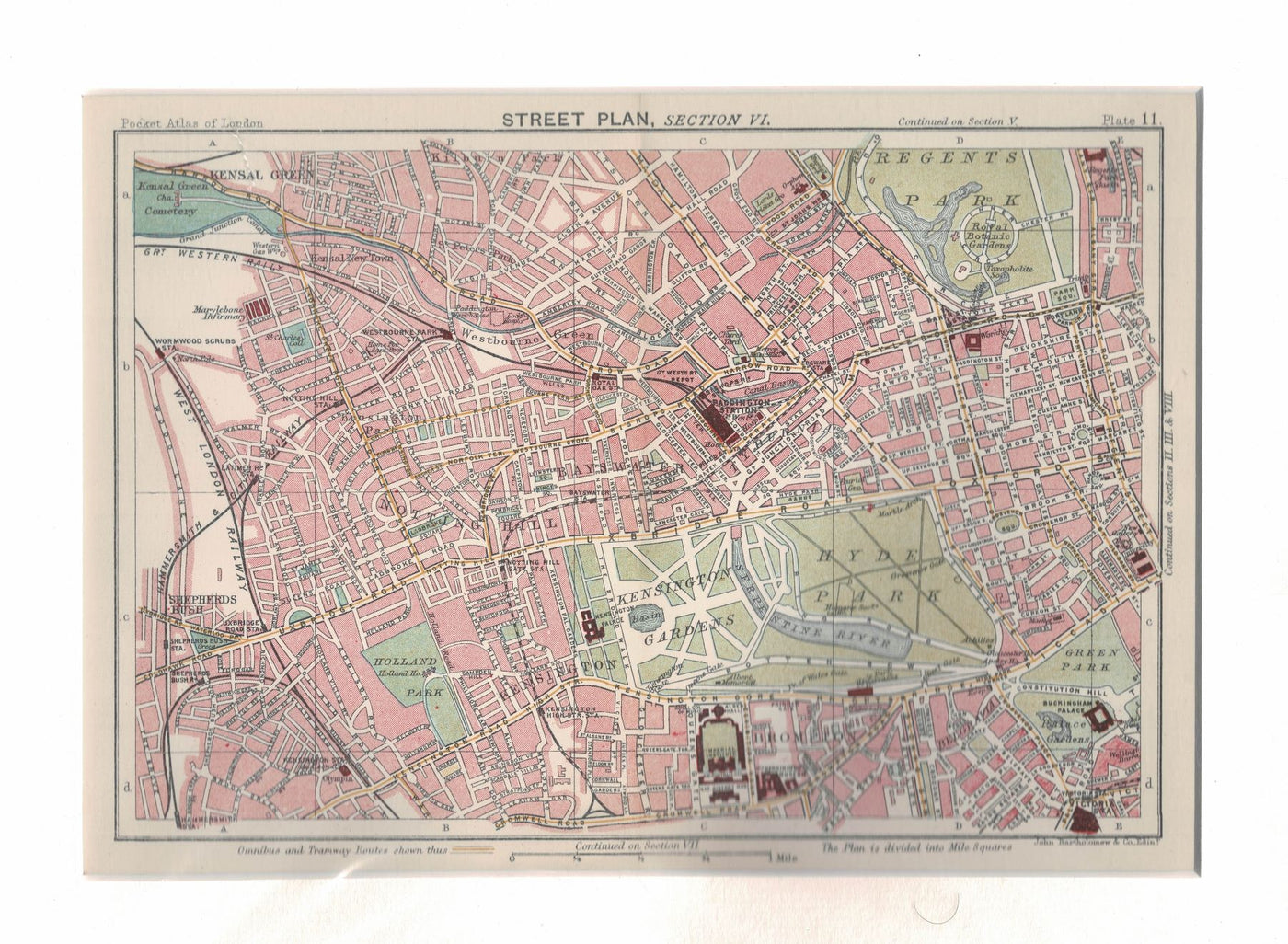 Notting Hill and Hyde Park antique map 1900