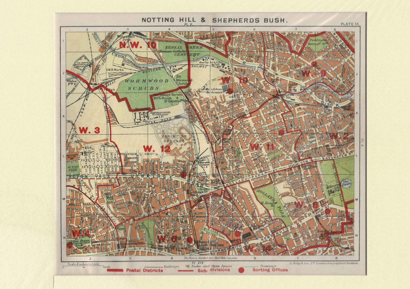 Notting Hill and Shepherds Bush antique map 1921