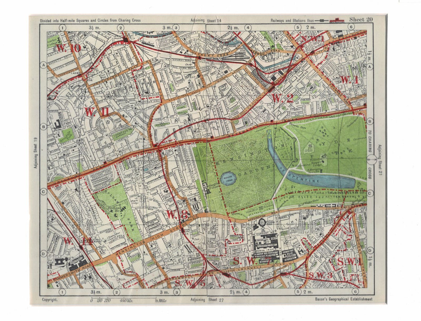 Notting Hill and Hyde Park vintage map 1939