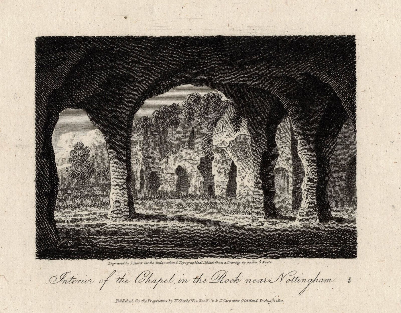 Nottingham Chapel in the Rock interior antique print 1816