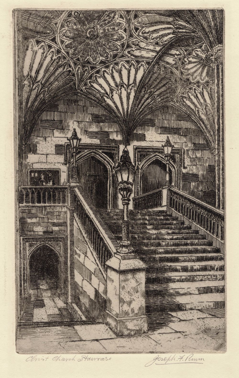 Oxford, Christ Church College Staircase antique etching