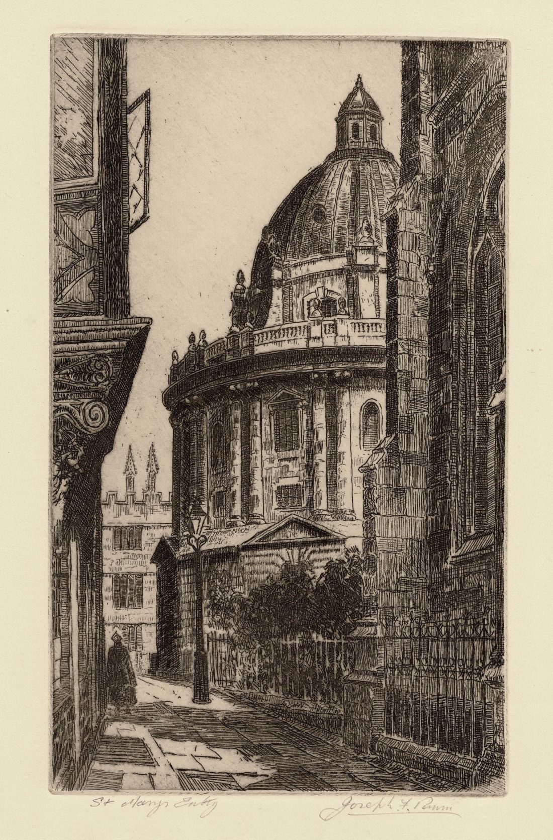 Oxford St Mary's Entry and Radcliffe Camera antique etching