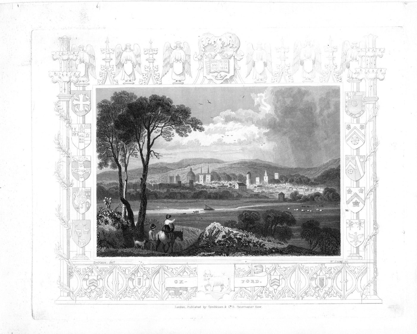 Oxford from the Meadows antique print 1840