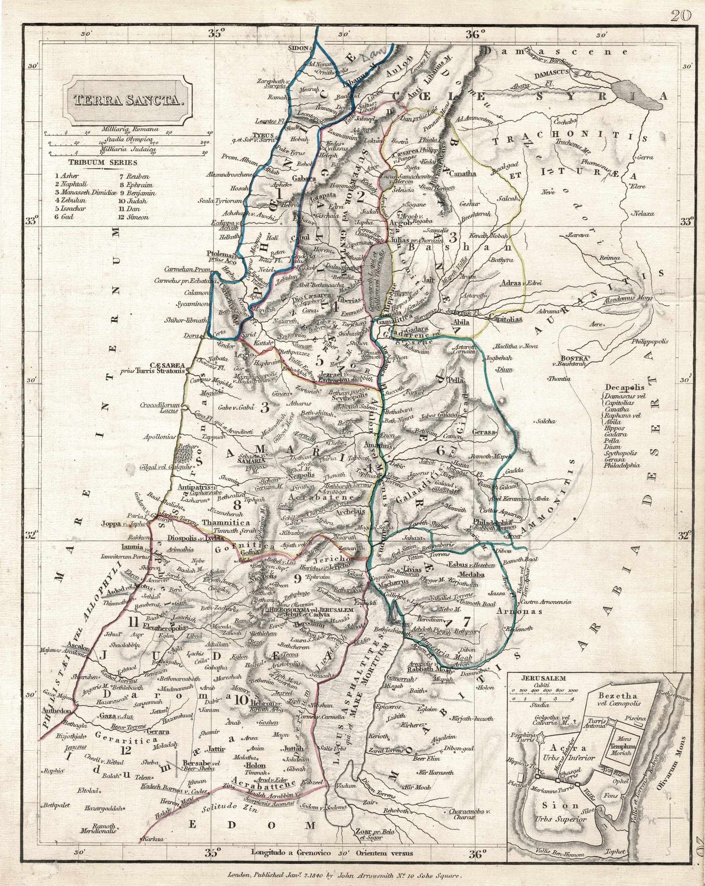 Terra Sancta (the Holy Land) antique map published by John Arrowsmith 1840