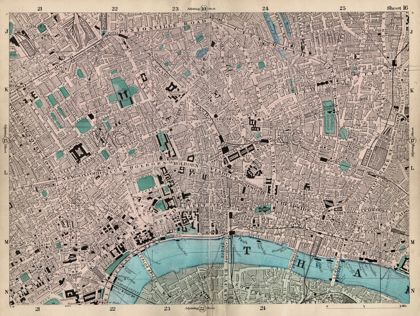 Charing Cross Pentonville and the City of London antique map 1897