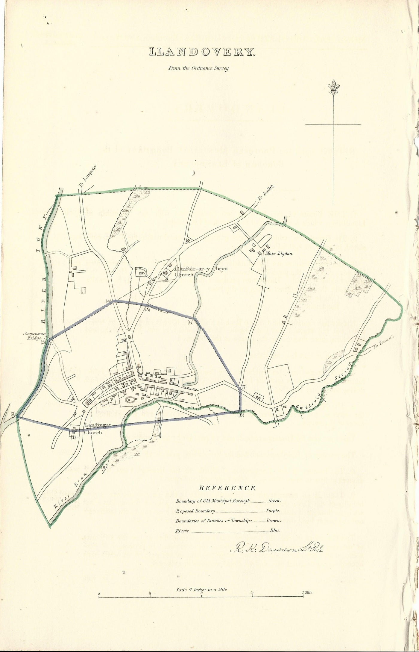 Landovery Carmarthenshire Wales 1837 Boundary Commission antique map