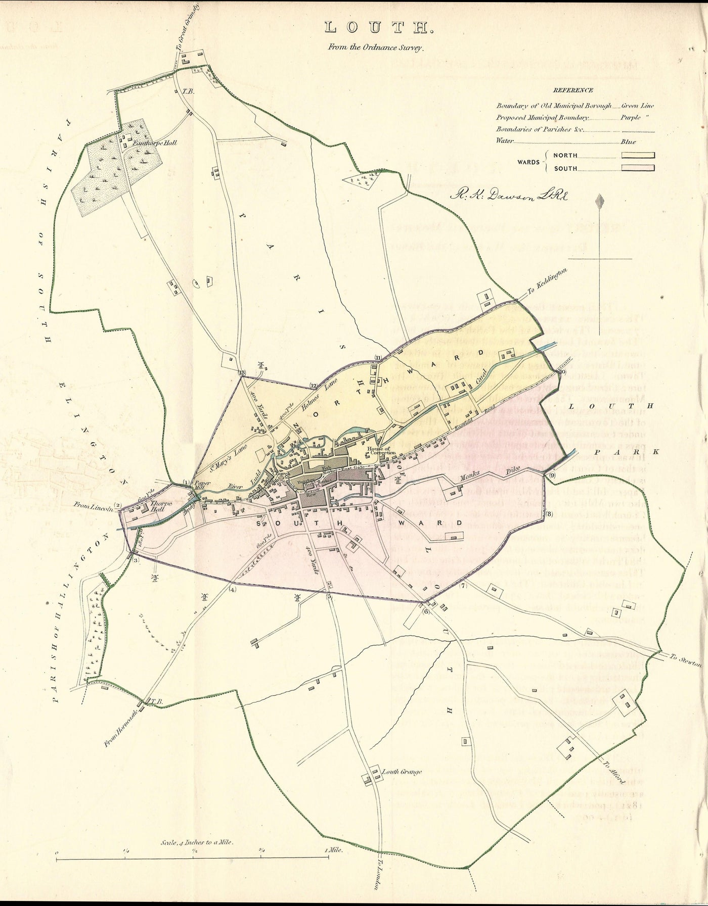 Louth Lincolnshire Ordnance Survey 1837 Boundary Commission antique map
