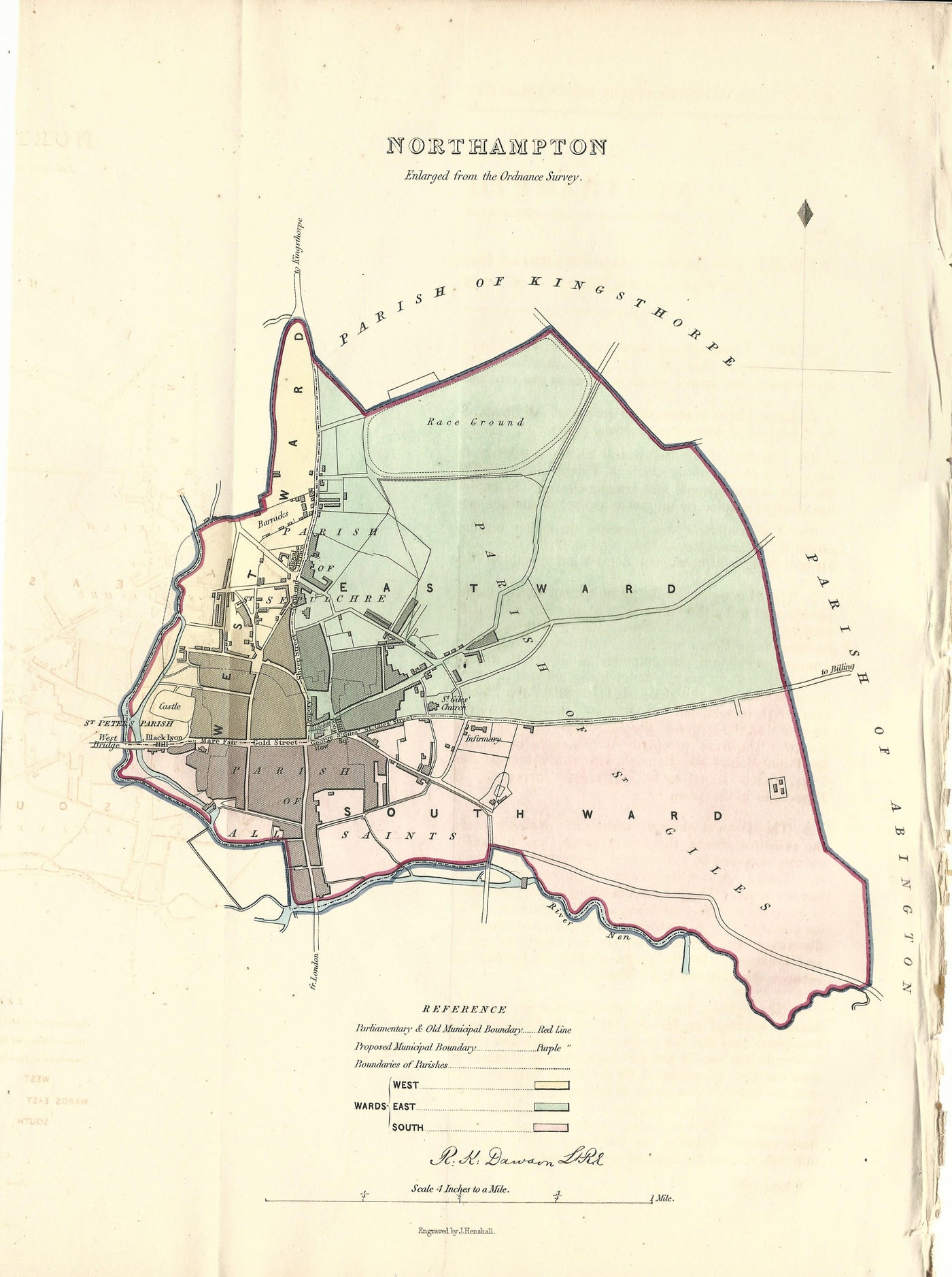 Northampton Northamptonshire antique map 1837