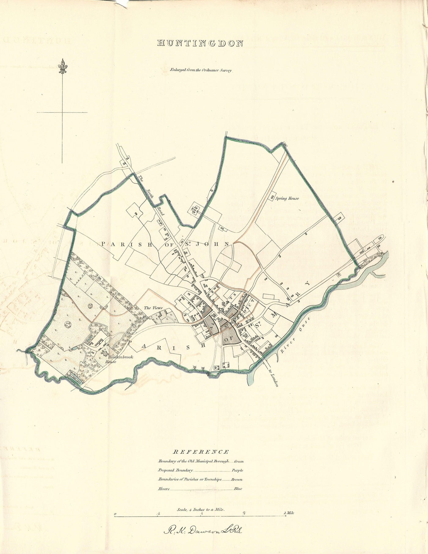 Huntingdon antique map 1837