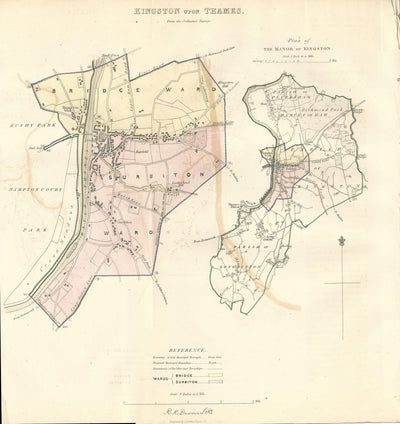 Kingston upon Thames antique map 1837