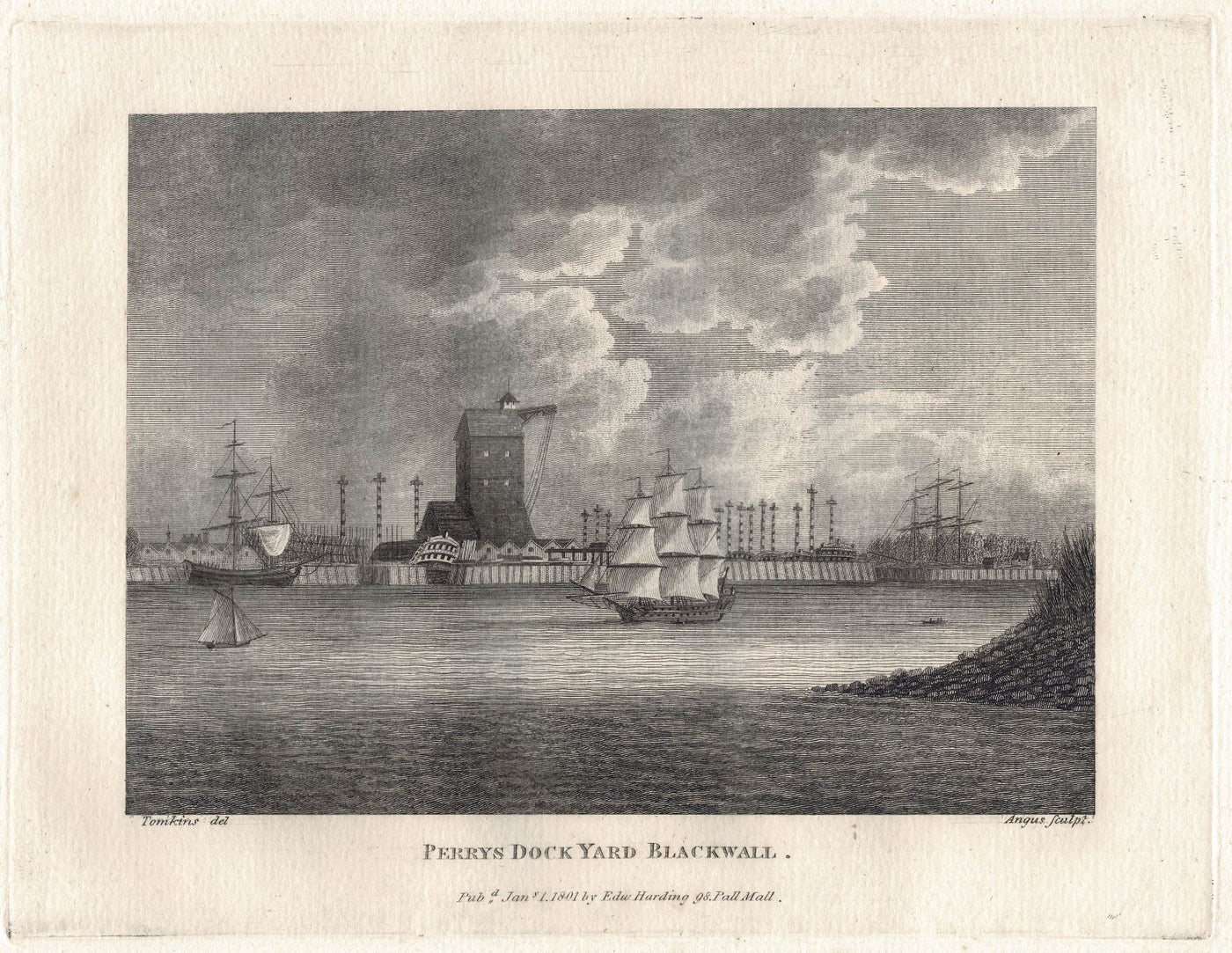 Perry's Dockyard Blackwall antique print published in 1801