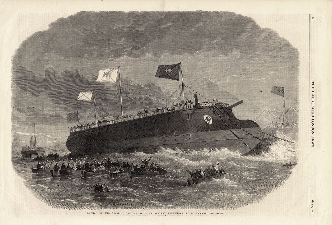 Pervenetz Russian iron-clad frigate built at Blackwall antique print 1863