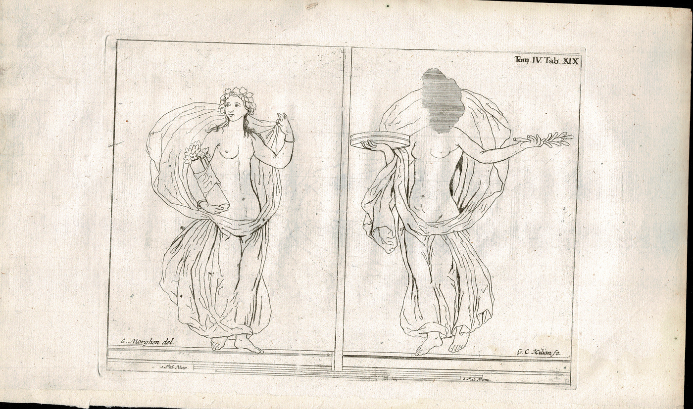 Le Pitture antiche Dercolano Plate 19 (XIX) antique print published 1779