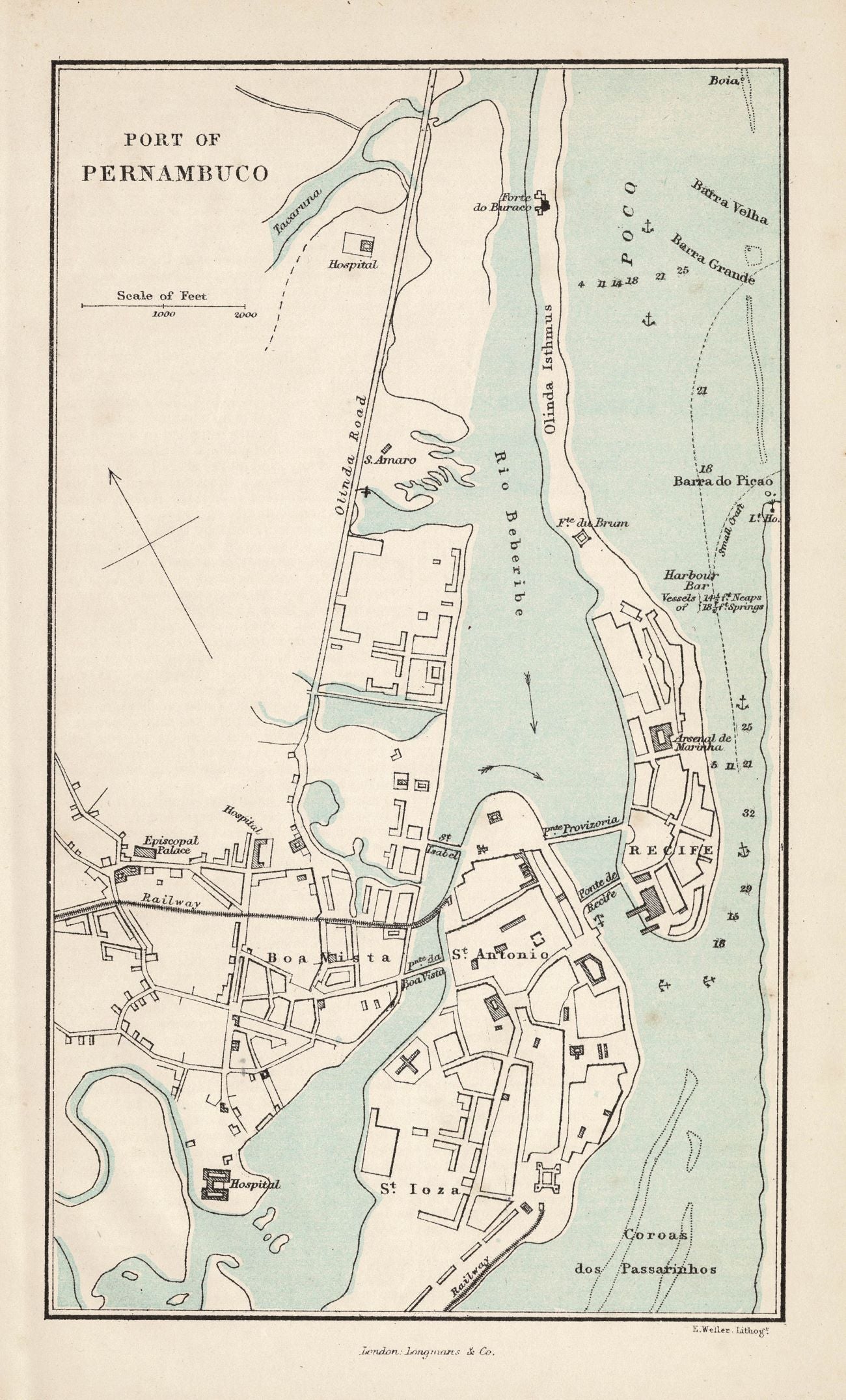 Recife Brazil guarantee original antique map published 1871