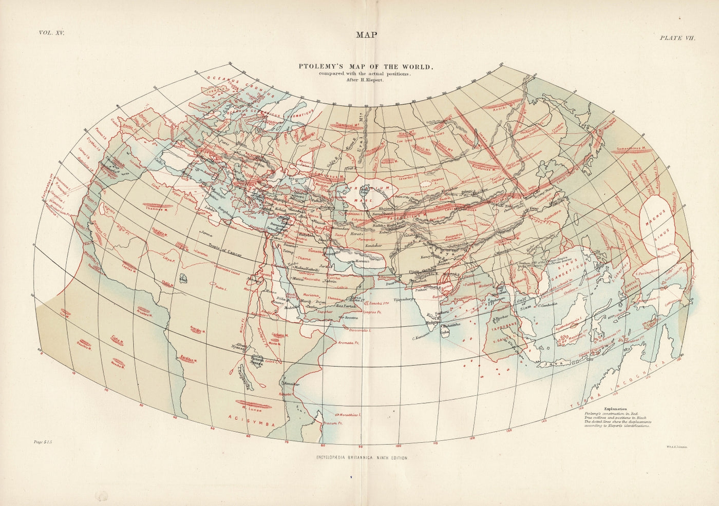 Ptolomy's World Map antique map 1889
