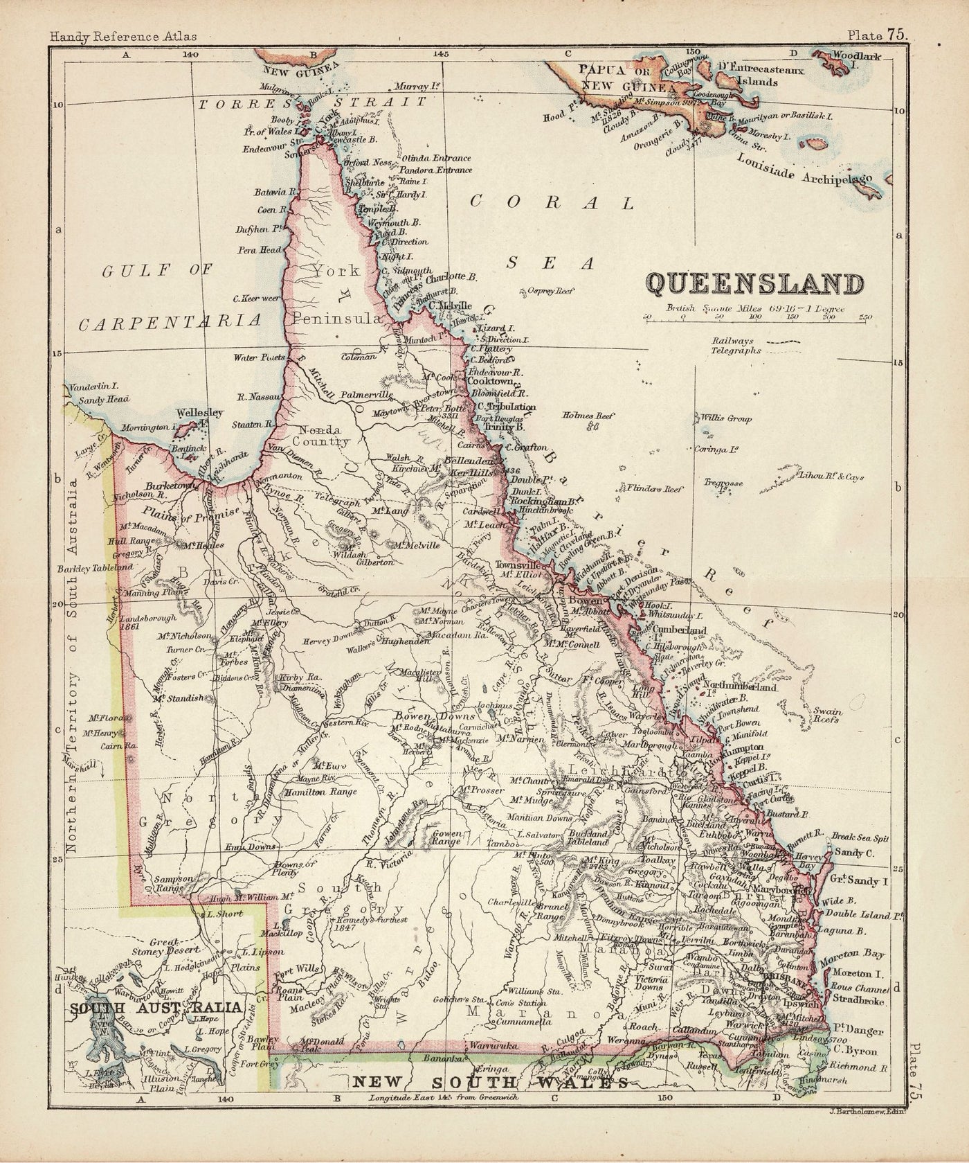 Queensland Australia antique map 1887