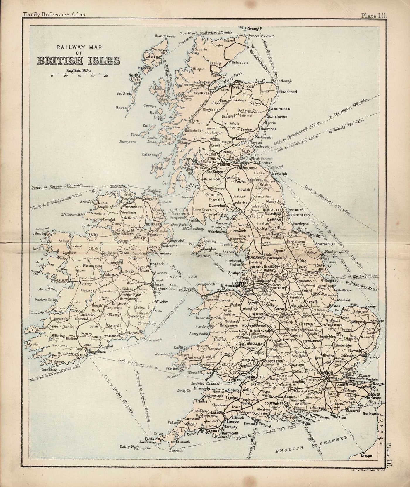 Railway Map of the British Isles antique map 1887