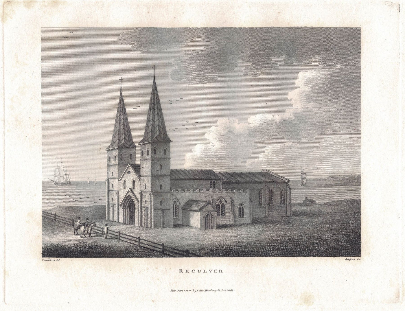Reculver Church of St Mary Kent antique print published in 1801