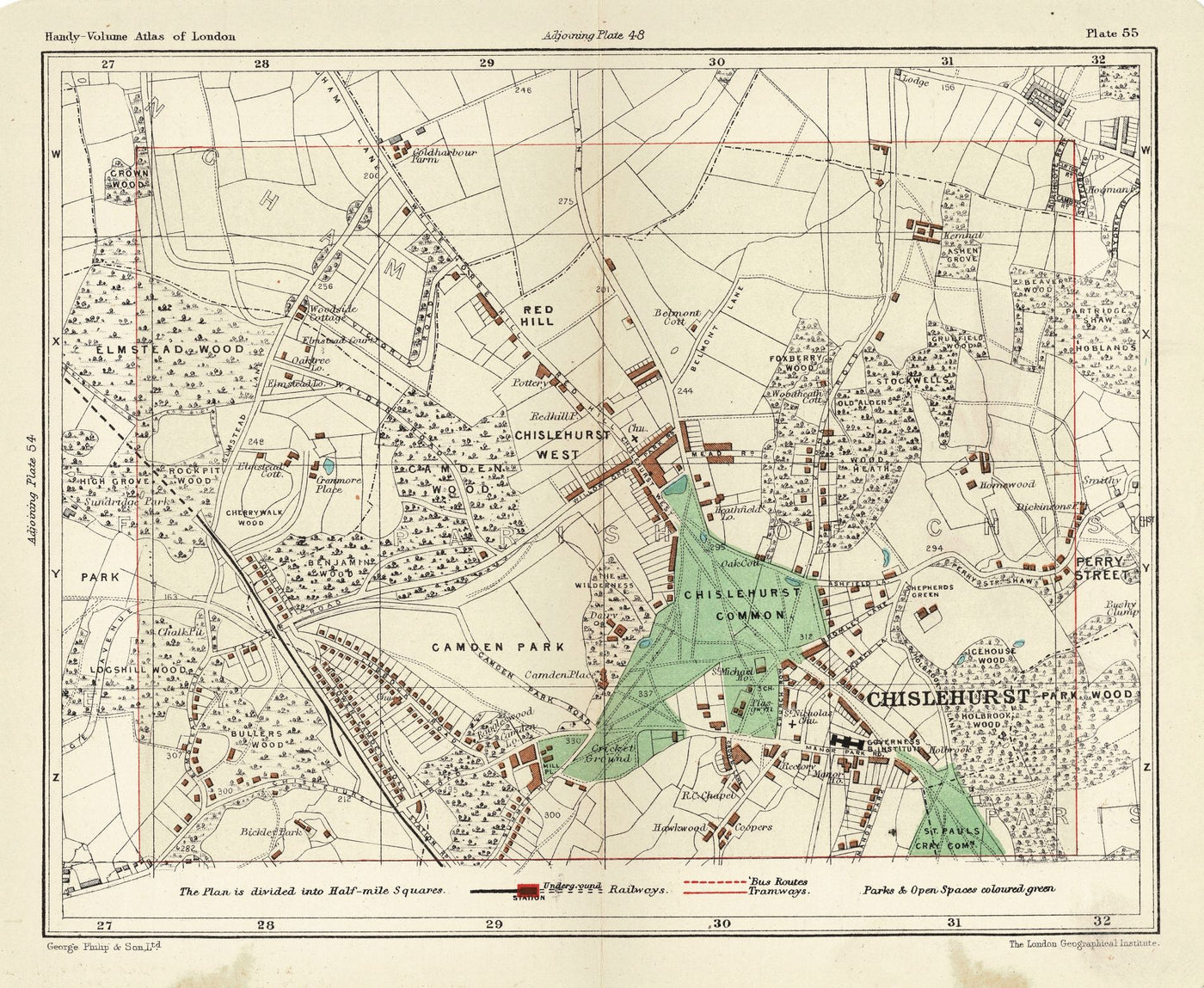 Redhill, Chislehurst, Camden Park, Perry Street antique map 1907
