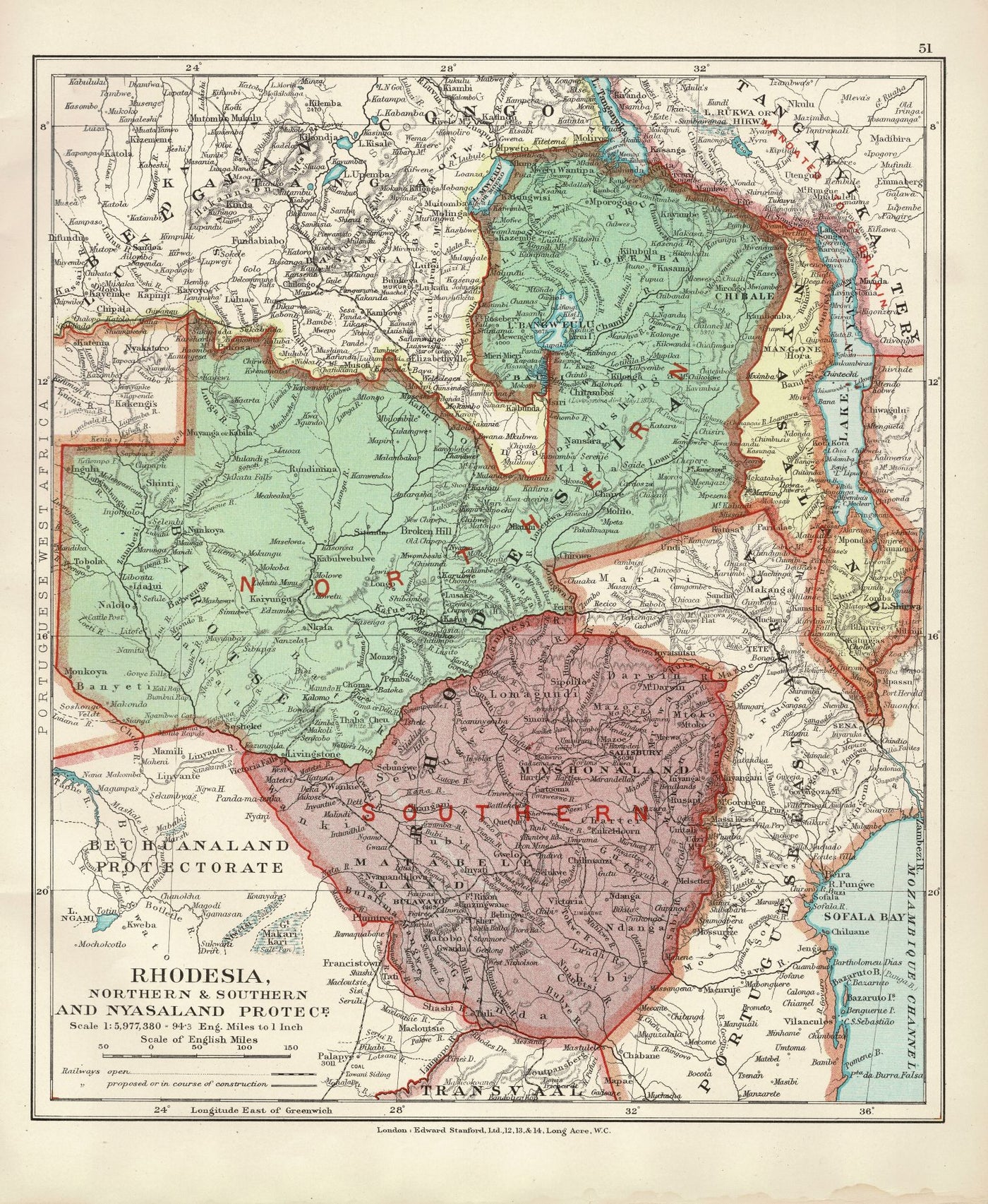 Rhodesia vintage map published 1926