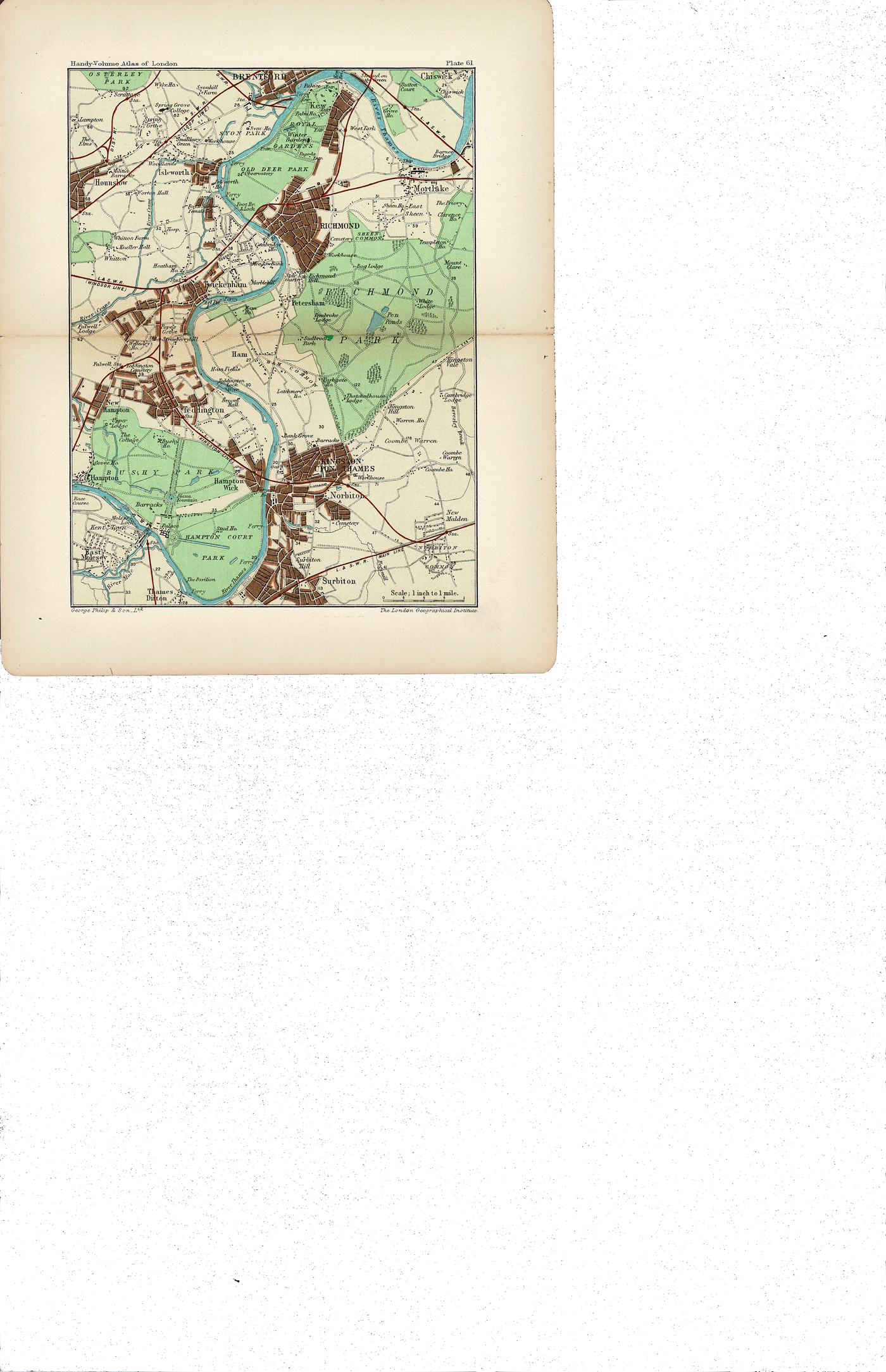 Richmond Park and environs antique map 1907