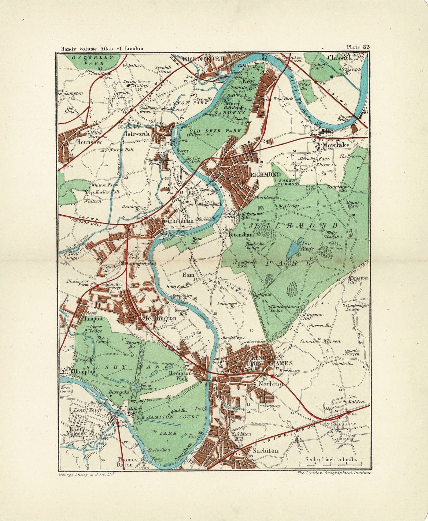 Richmond Park and environs antique map 1907