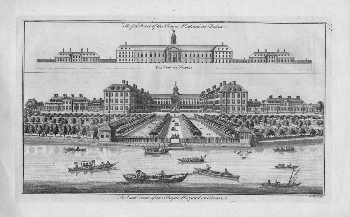 Royal Hospital Chelsea antique print 1756