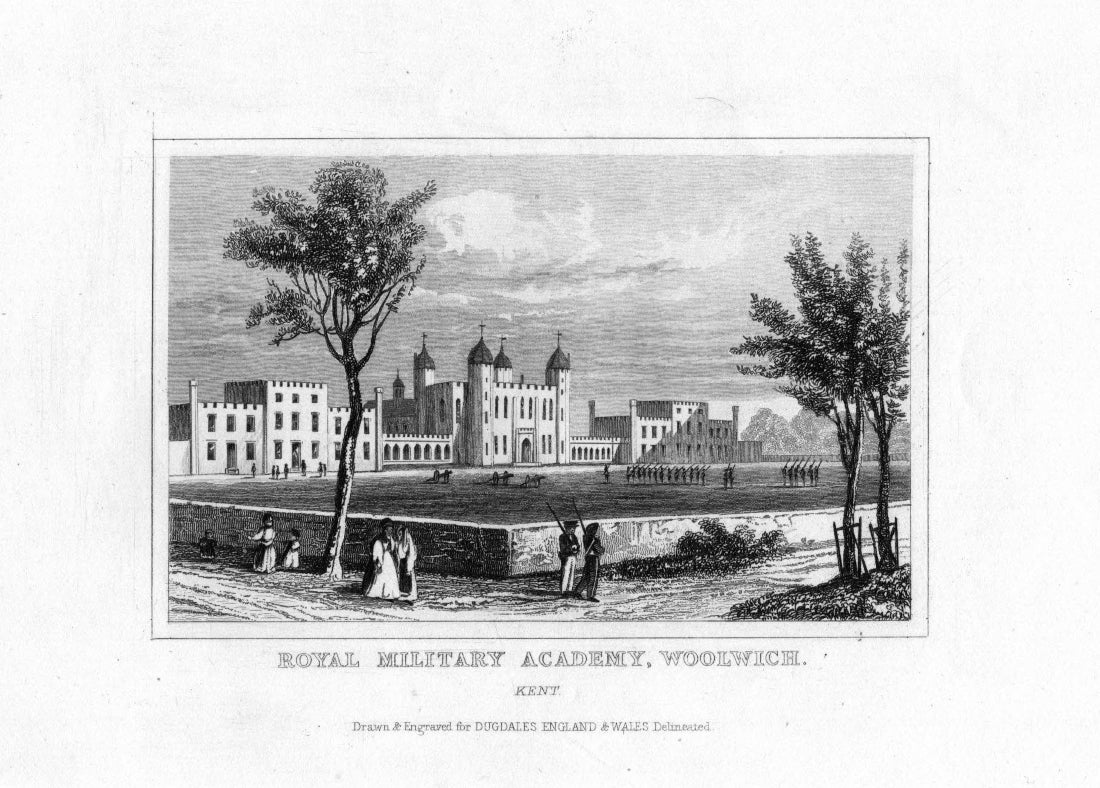 Woolwich Royal Military Academy antique print 1845