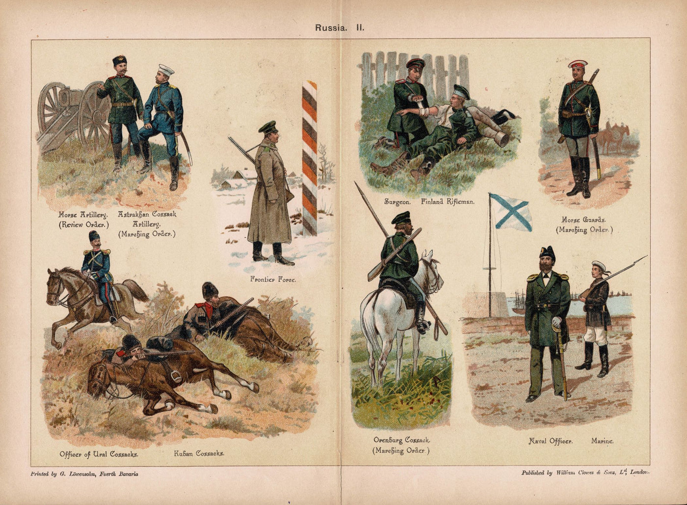 Russian Army uniforms No. 2 by Richard Knotel antique print published 1890