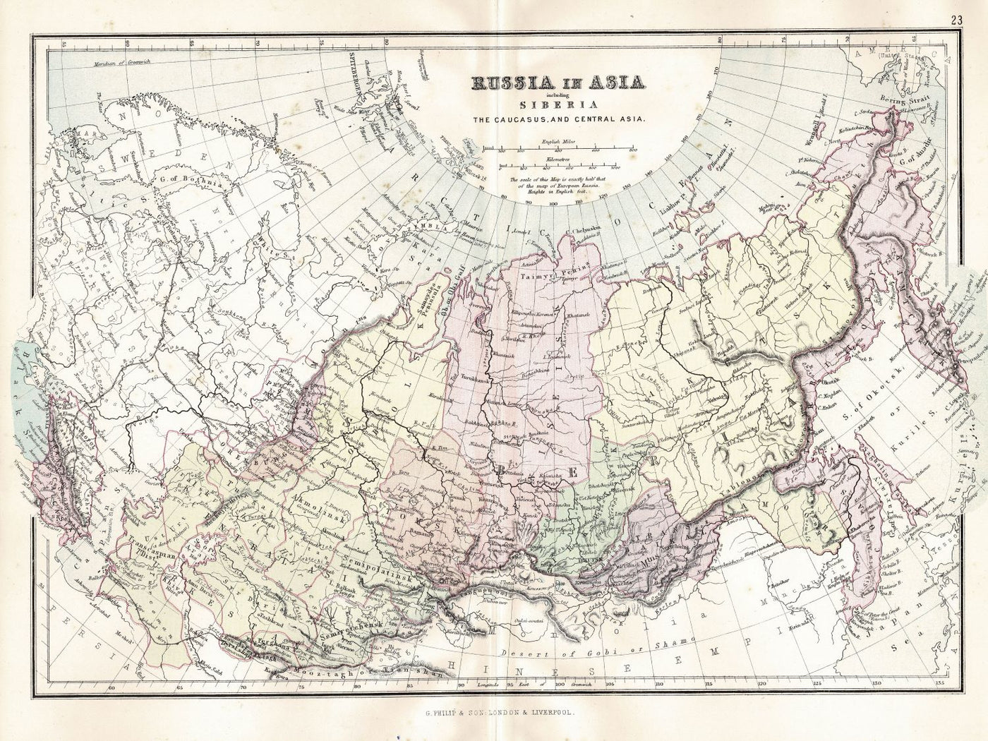 Russia in Asia antique map 1891