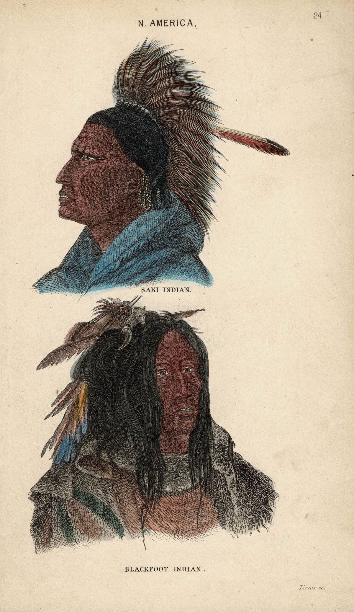 Blackfoot and Saki (Sauk) Native Americans antique print 1852