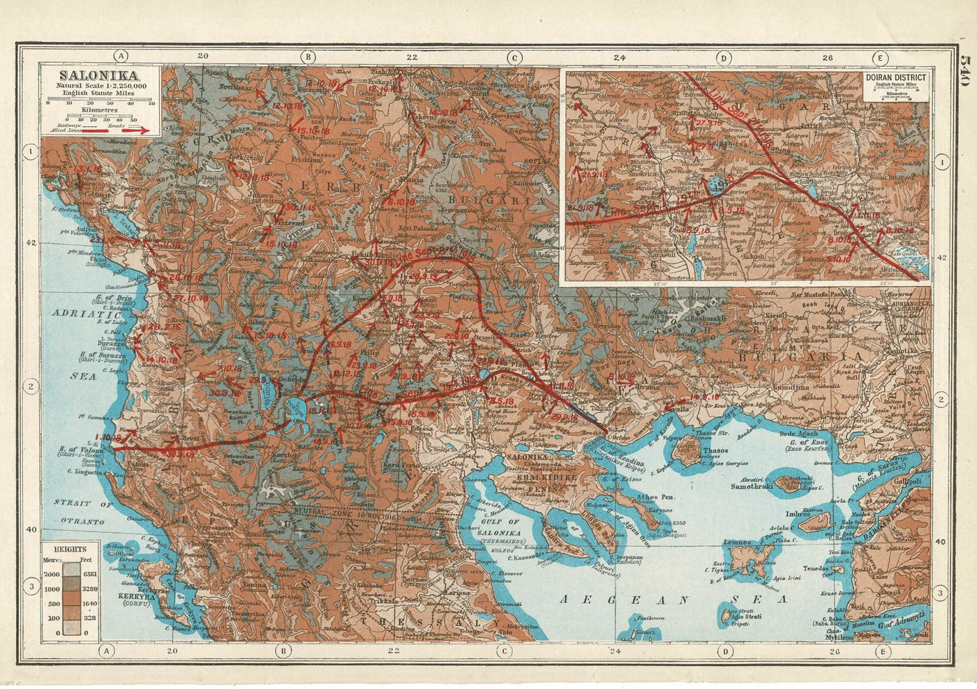 Thessaloniki Greece antique map from An Atlas of the Great War, published 1920
