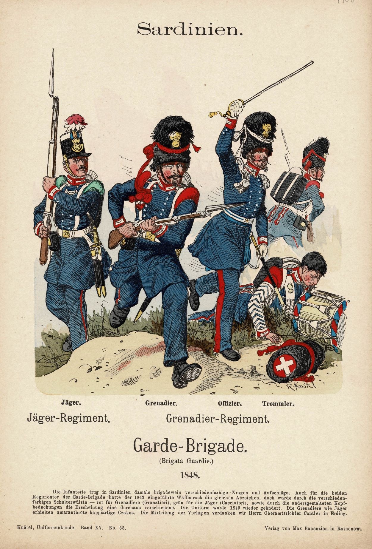 Sardinian Military Uniforms from 1848, Richard Knötel, 1908
