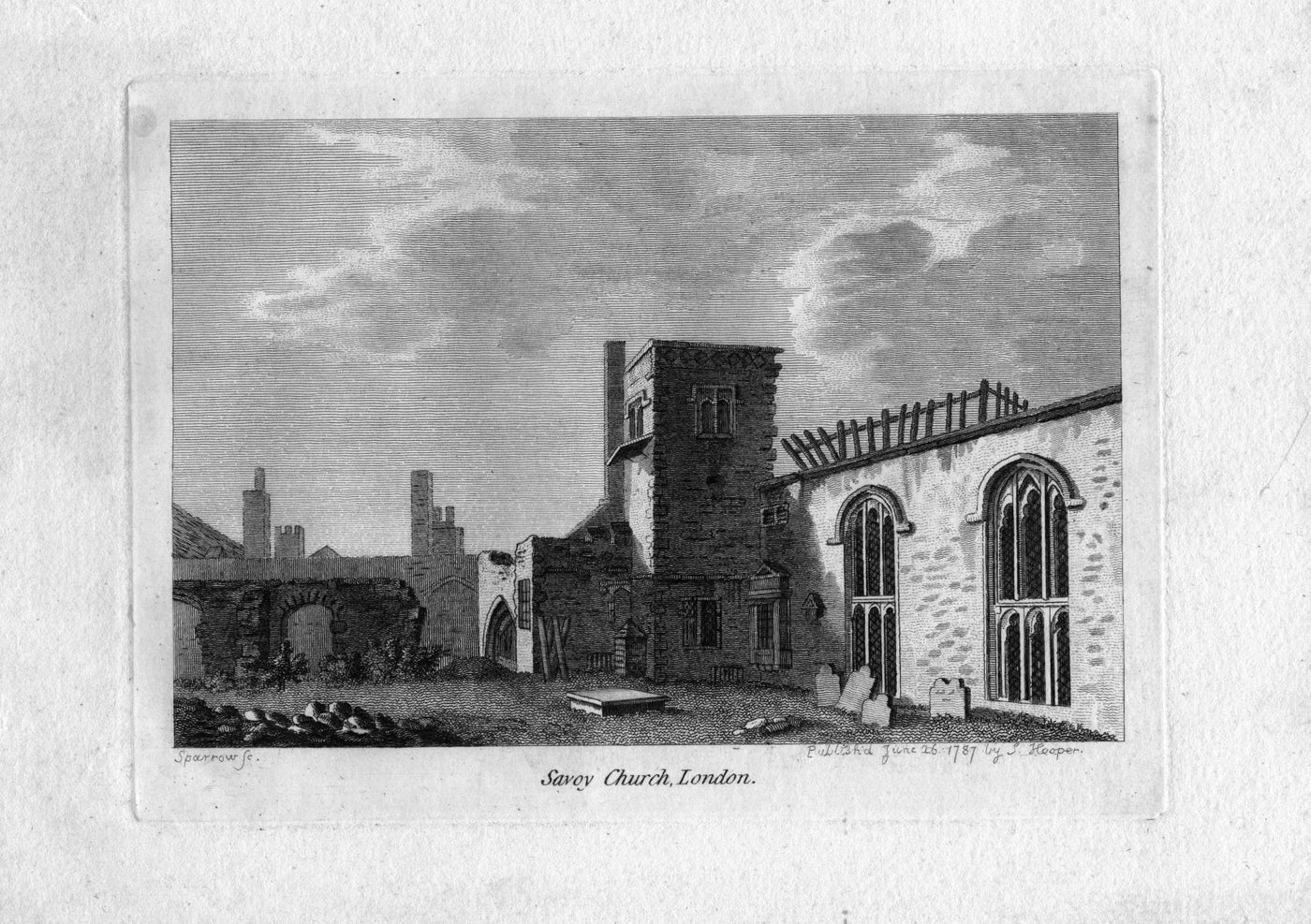 Savoy Church London antique print dated 1787