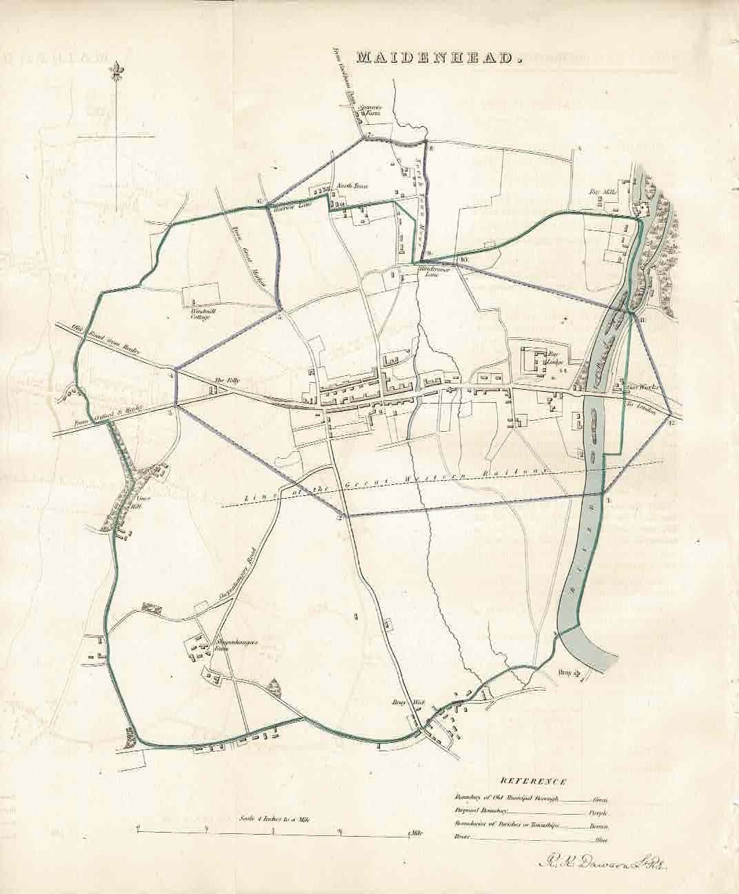 Maidenhead Berkshire antique map 1837