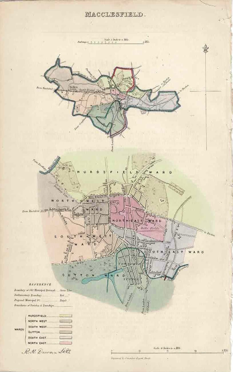 Macclesfield Cheshire antique map 1837