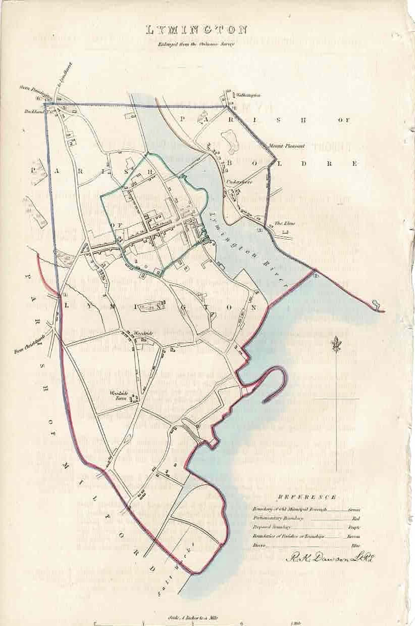 Lymington Hampshire antique map 1837