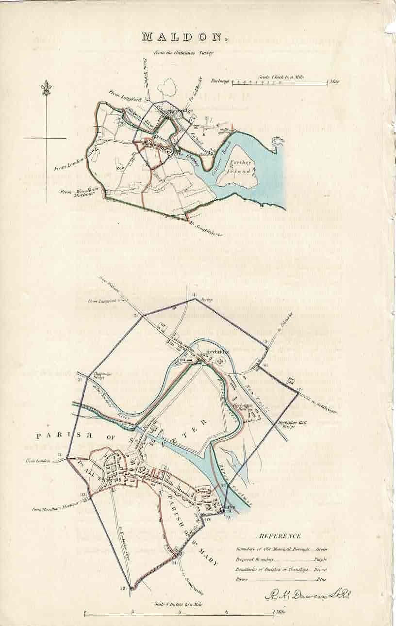 Maldon Essex antique map 1837