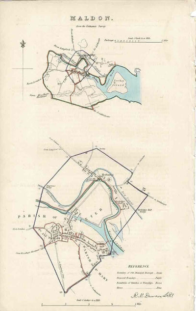 Maldon Essex antique map 1837