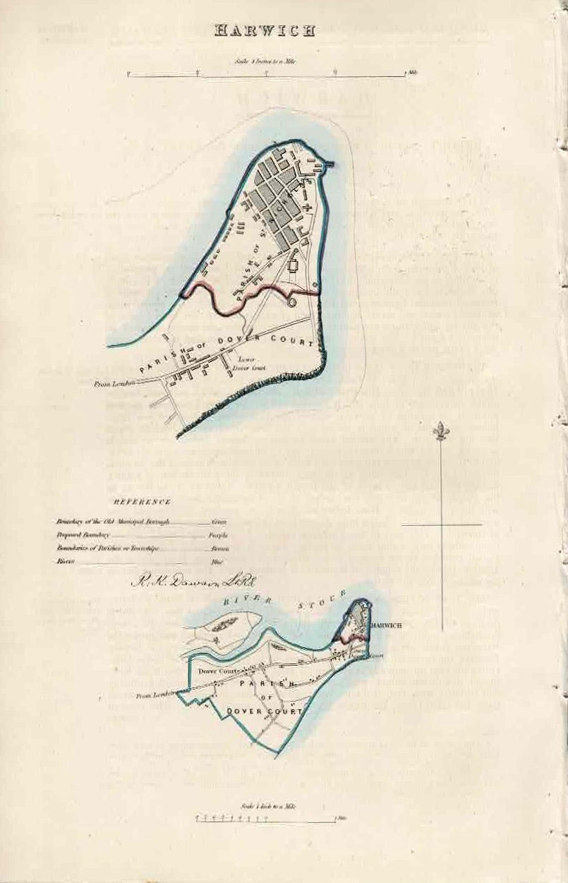 Harwich Essex antique map 1837
