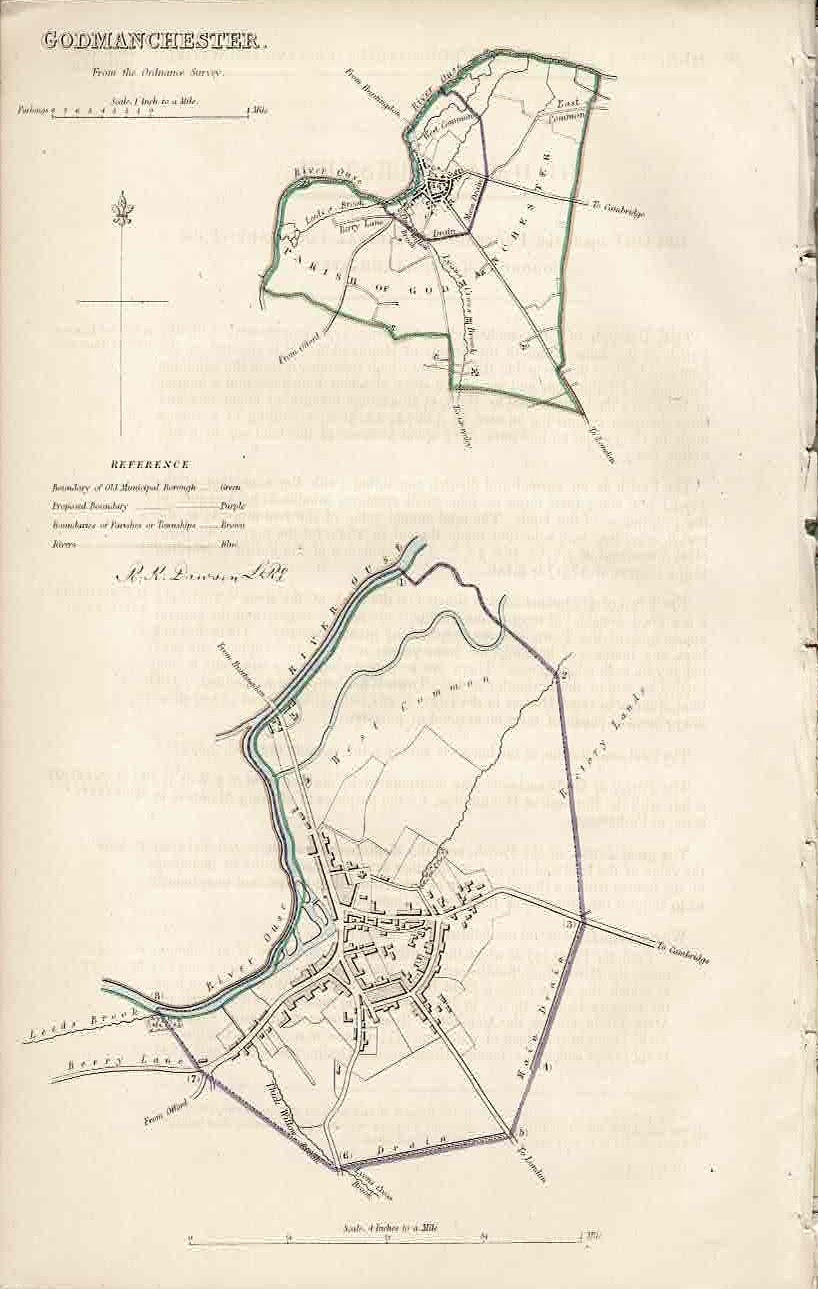 Godmanchester Huntingdonshire antique map 1837