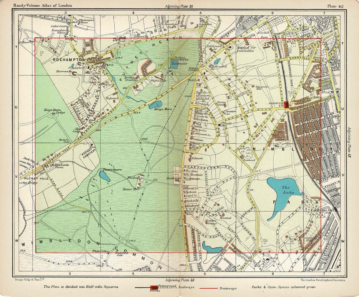 150 Roehampton Maps Wimbledon, Putney Heath, Roehampton and Southfield antique map 1910 ...