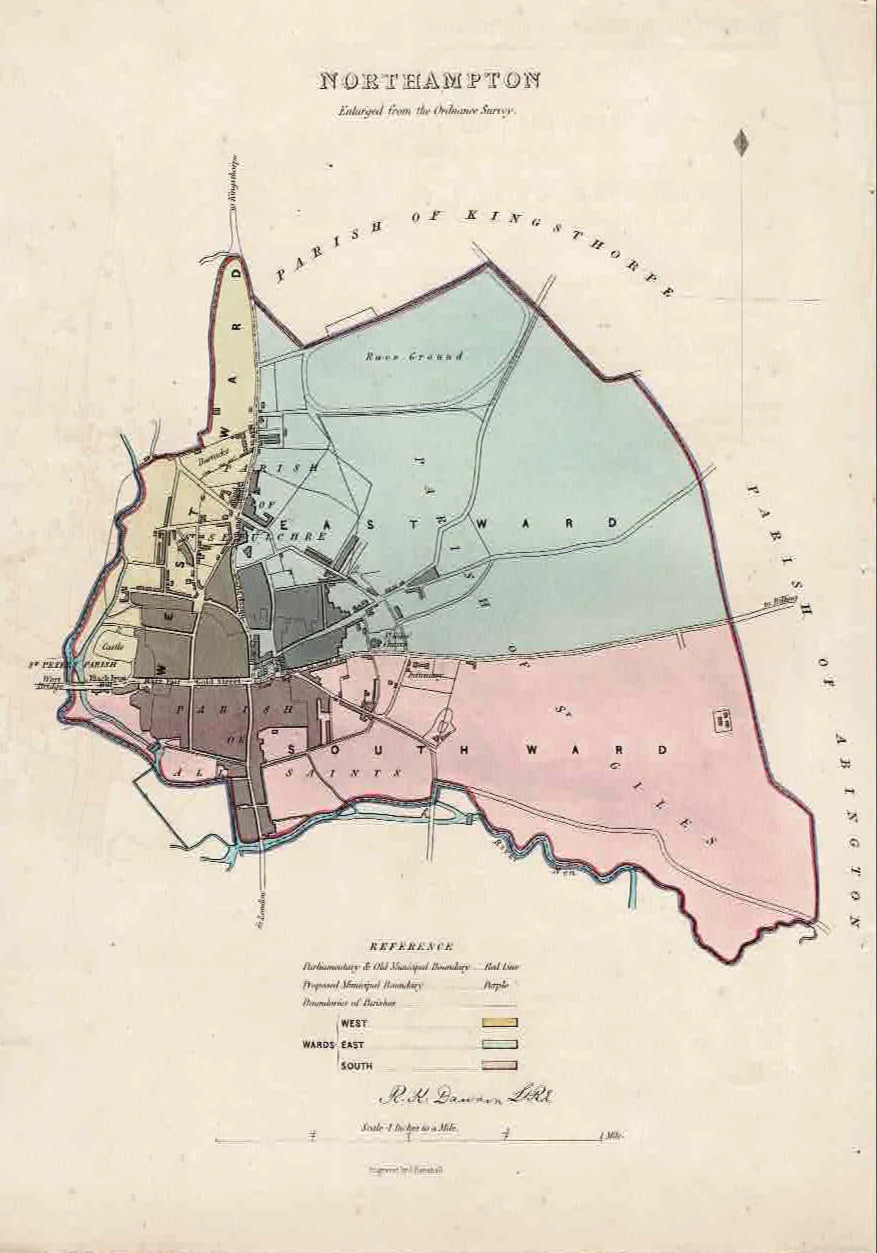 Northampton Northamptonshire antique map 1837