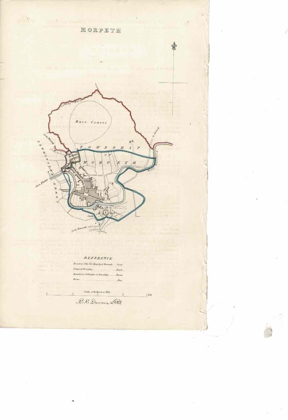Morpeth Northumberland antique map 1837
