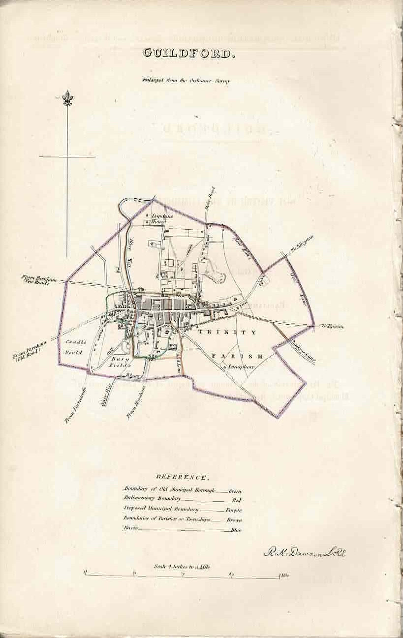 Guildford Surrey antique map 1837